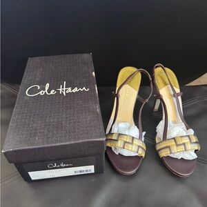 Cole Haan w Nike Air - Brown and Gold Woven Slingback Heels - wms sz 10